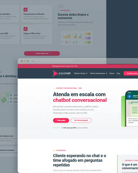 Composição de landing pages e campanhas padronizadas do CRM PipeRun
